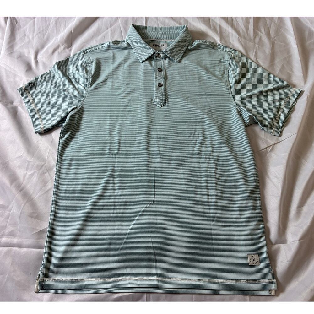 LINKSOUL Polo Men's M Teal White Pinstripe Golf Shirt